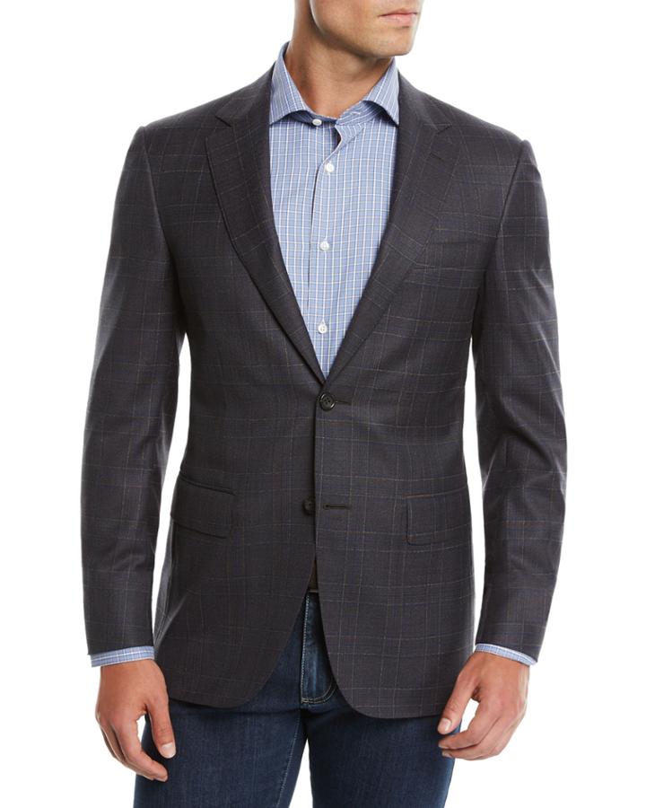 Men's Super 120s Wool Plaid Sport Coat Jacket