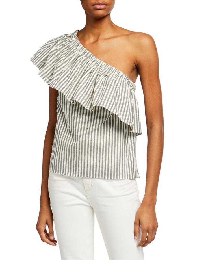 One-shoulder Striped Ruffle Top