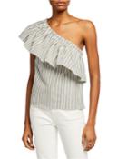 One-shoulder Striped Ruffle Top