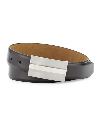 Leather 30mm Flap Buckle Belt, Black