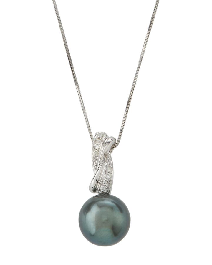 14k White Gold Diamond Braid & Pearl Necklace