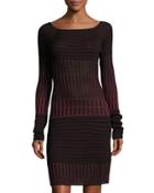 Textured Bateau-neck Sweater Dress, Black/wine