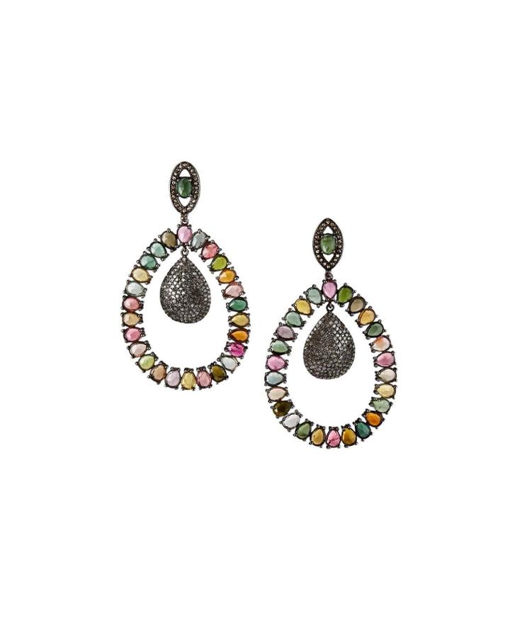 Tourmaline & Diamond Pear Earrings