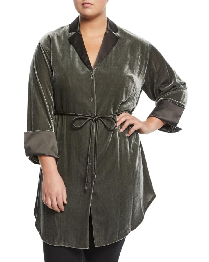 Jory Long-sleeve Velvet Button-down Tunic,
