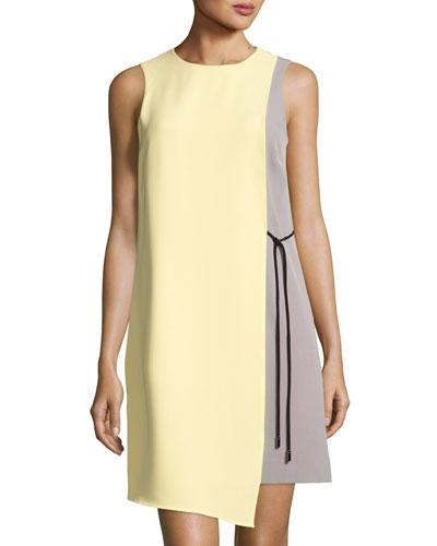 Colorblock Sleeveless Crepe Dress, Yellow/gray
