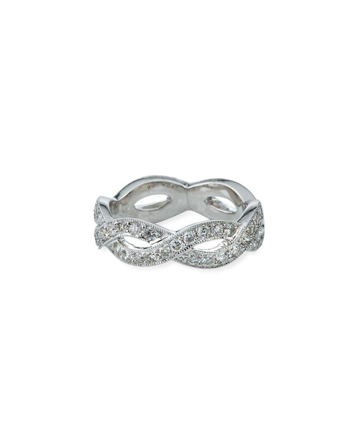 14k White Gold Pave Diamond Twisted Eternity Band Ring,