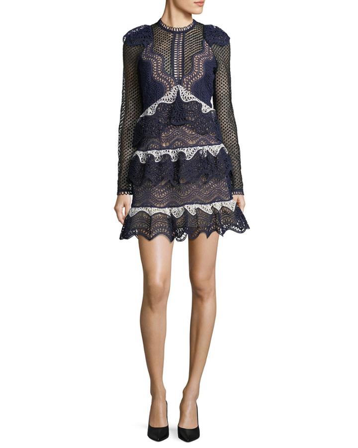 Wave-guipure Lace Mini Cocktail Dress