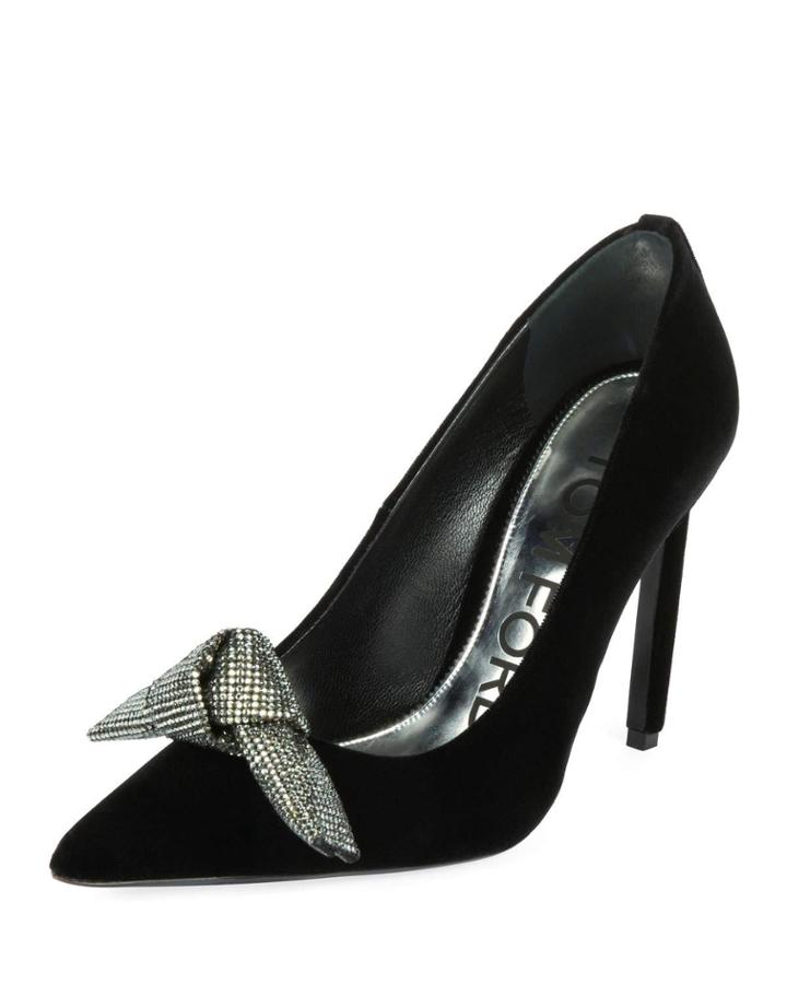 Velvet Crystal-embroidered Pumps