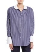 Peter Pan Collar Button-front Striped Shirt W/