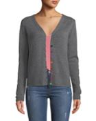 Cashmere Pom-pom Button Front Cardigan, Gray