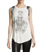 Embellished-shoulder Graphic Tank,