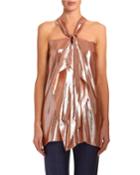 Pontal Draped Metallic-silk Jacquard Halter Top
