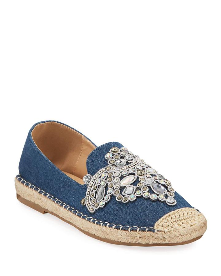 Jeweled Denim Slip-on Espadrilles