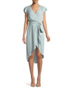 Ilissa Flutter-sleeve Silk Wrap Dress