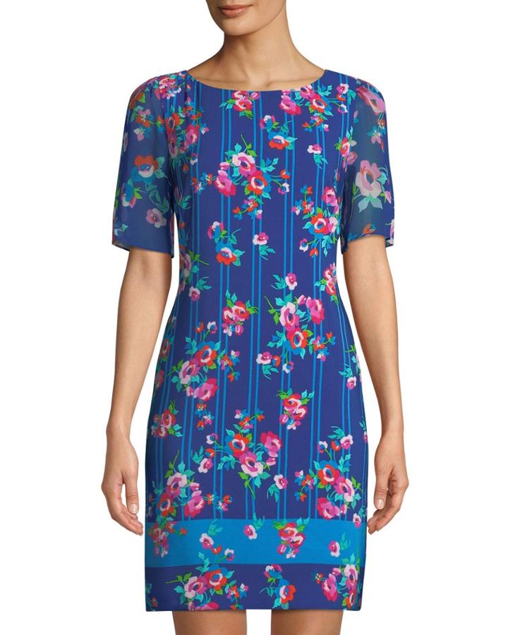 Floral & Striped Sheer-sleeve