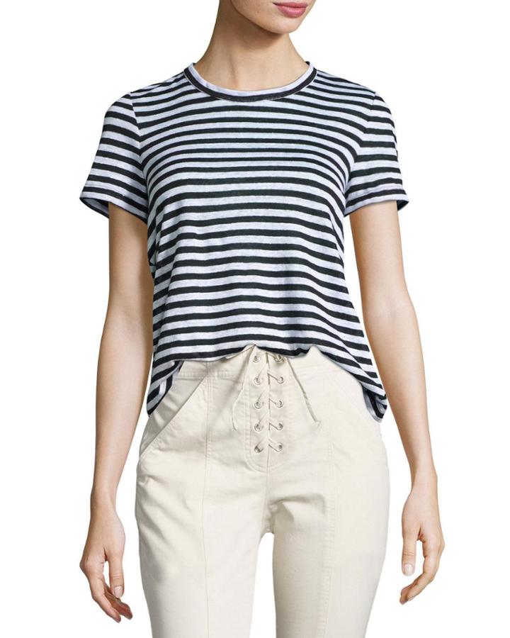 Tesi Striped Linen Tee, Black/white