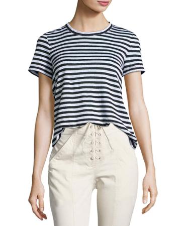Tesi Striped Linen Tee, Black/white