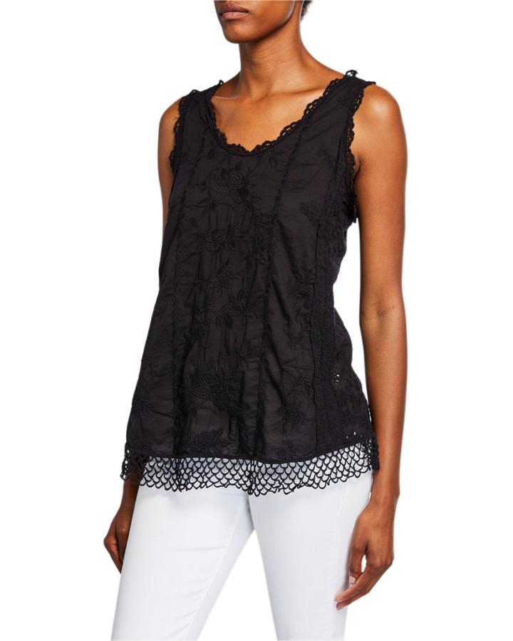 Quynn Embroidered Voile Scoop-neck Tank