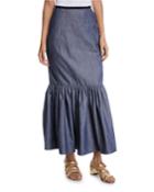 Ruffle-hem Denim Cotton