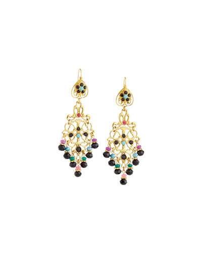 Dyed Jade & Crystal Filigree Chandelier Earrings