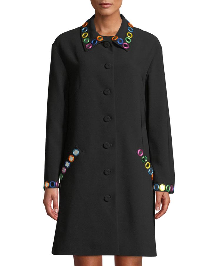 Mirror-trimmed Button-front Coat