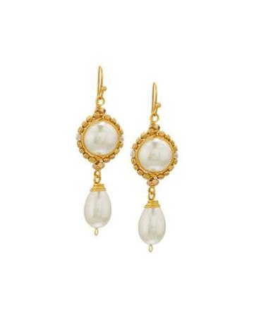 Wire-wrapped Simulated Pearl Drop Earrings