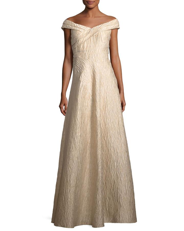 Off-the-shoulder Jacquard A-line Gown