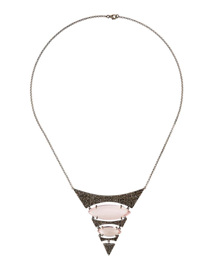 Rose Quartz & Diamond Pave Tiered Pendant Necklace