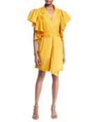 Tulip Evolution Ruffled-shoulder Belted Stretch Poplin Wrap Dress