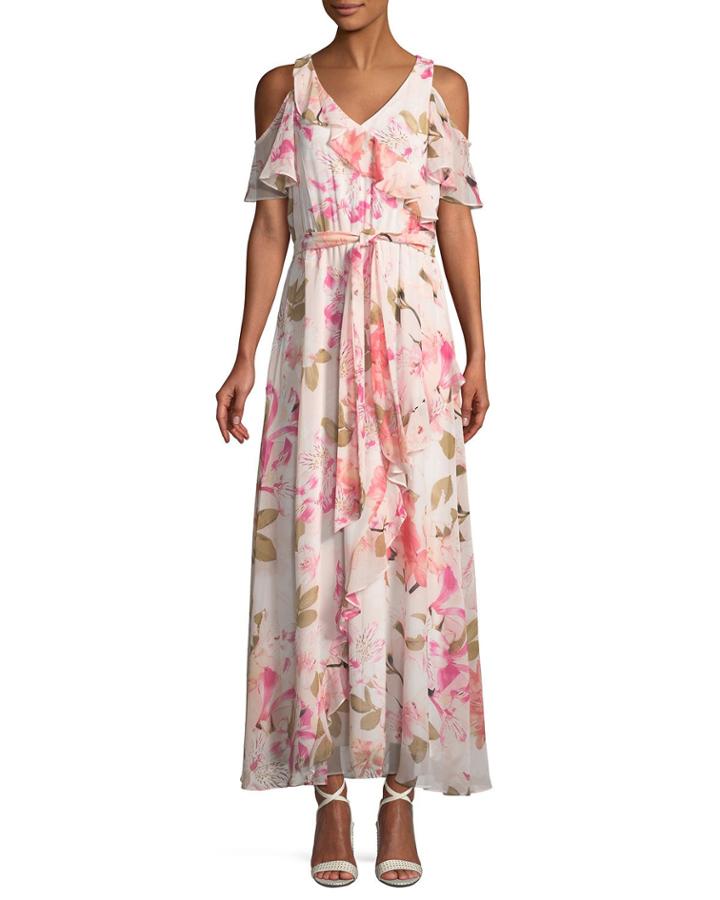 Cold Shoulder-ruffle Floral