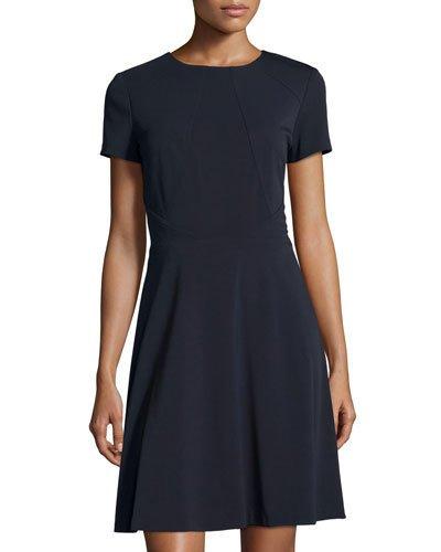 Short-sleeve Fit & Flare Dress, Blue