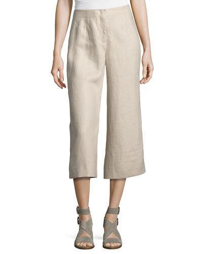 Charlton Cropped Linen Pants, Khaki