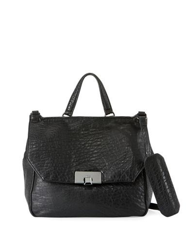 Gable Pebbled Leather Satchel Bag, Black