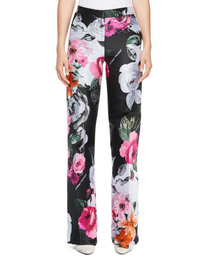 Wide-leg Floral-jacquard Pants