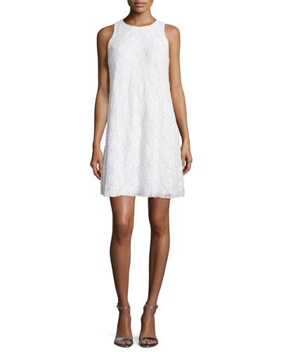 Sleeveless Beaded Lace Swing Dress, Ivory
