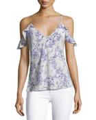 Aliyah Floral Print Cold-shoulder Camisole Top, White/purple