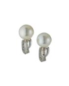 14k White Gold Diamond-base Pearl Earrings