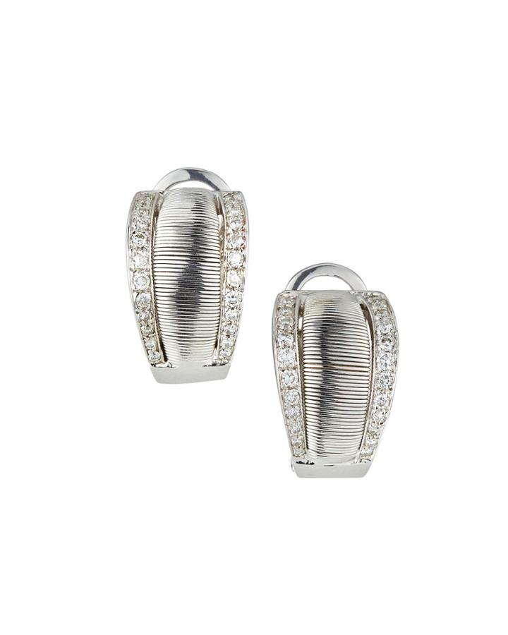 Estate 18k White Gold Grooved Diamond Clip Earrings