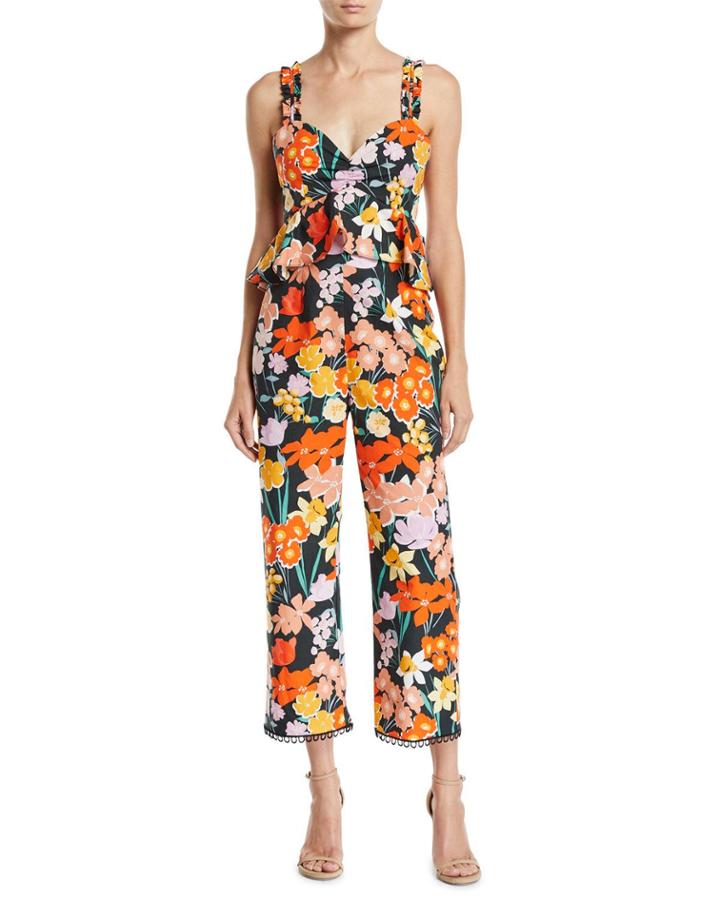 Sleeveless Floral-print Poplin Jumpsuit