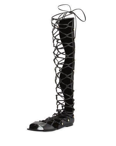 Dynamite Knee-high Gladiator Flat, Black