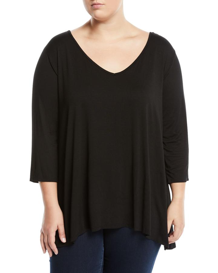 Wide-sleeve V-neck Tee,