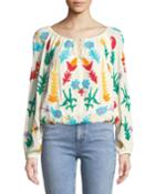 Embroidered Bracelet-sleeve Peasant Blouse