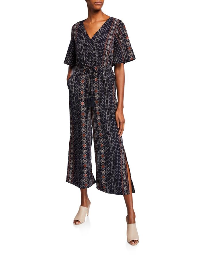 Carra Flutter-sleeve Printed Jumpsuit