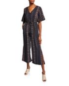 Carra Flutter-sleeve Printed Jumpsuit