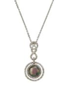 14k White Gold Geometric Pave & Pearl Pendant Necklace