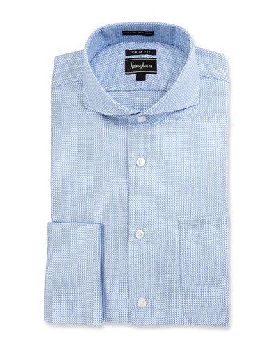 Trim-fit Regular-finish Rope-print Dress Shirt, Blue/white