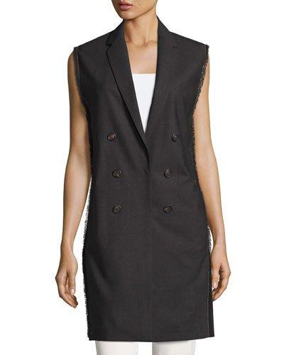 Long Lightweight Wool Vest, Dark Gray