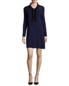 Long-sleeve Ruffle-trim Sweaterdress, Navy/jet