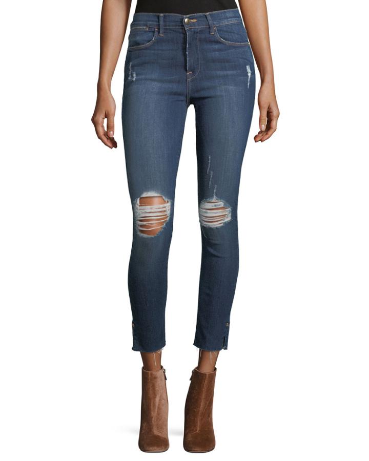 Le High Skinny Distressed Crop Raw-edge Jeans