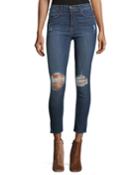 Le High Skinny Distressed Crop Raw-edge Jeans